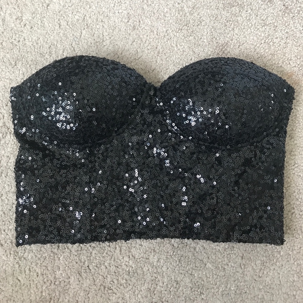 Black sequin crop top