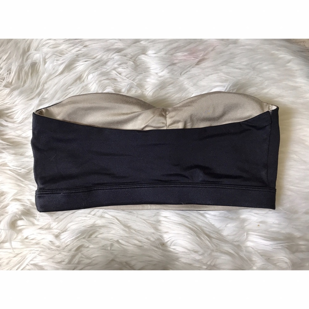 Reversible Black and Tan strapless silk bra