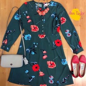 Ann Taylor flowered long sleeve dress