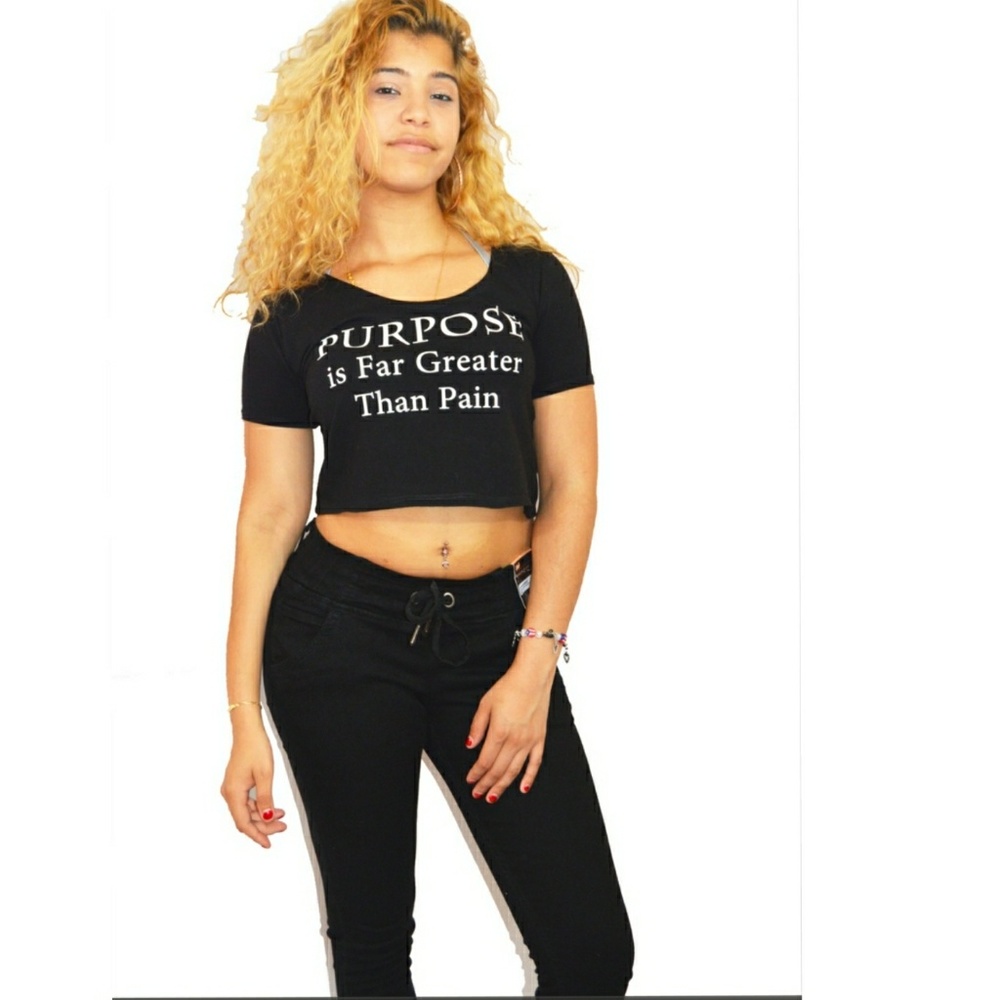 Black Loose Fit Purpose Graphic Crop Top