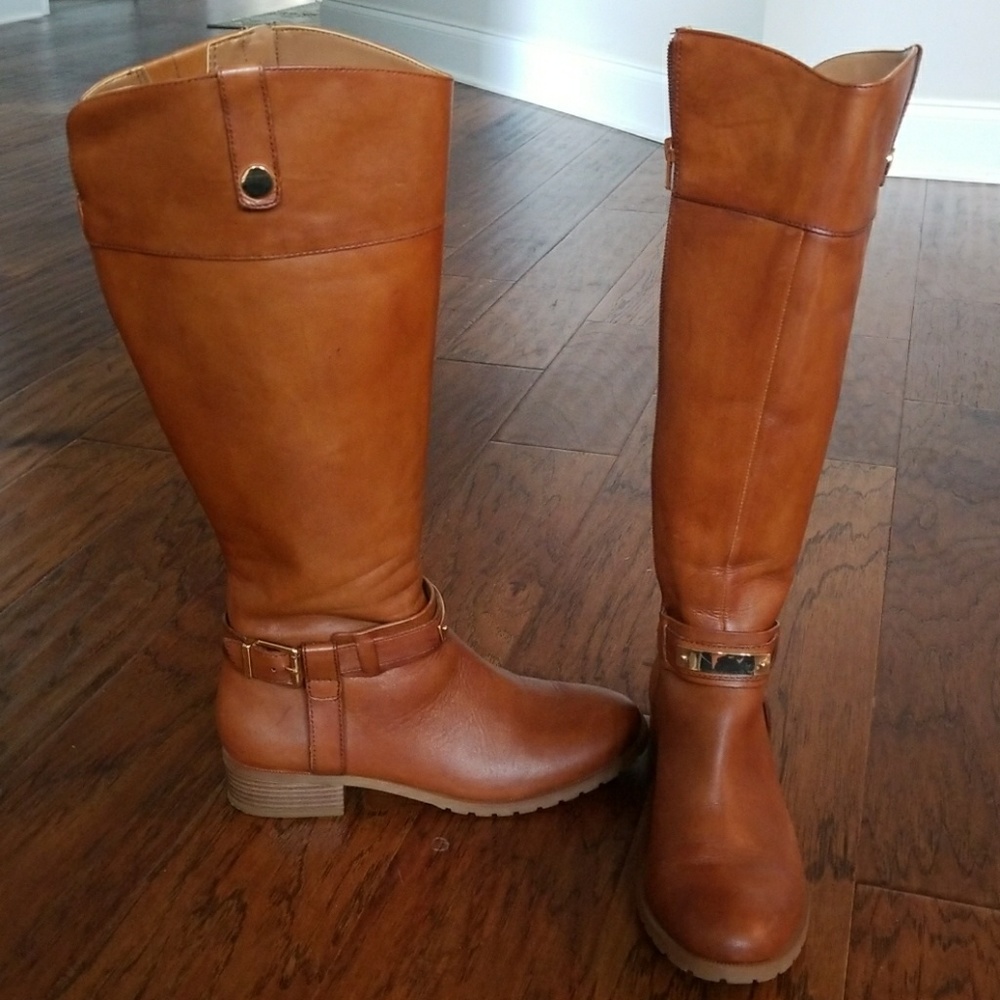 INC Brown leather wide calf riding boot