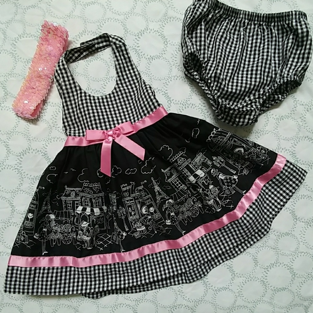 🔥 ON SALE Black & pink Paris halter dress