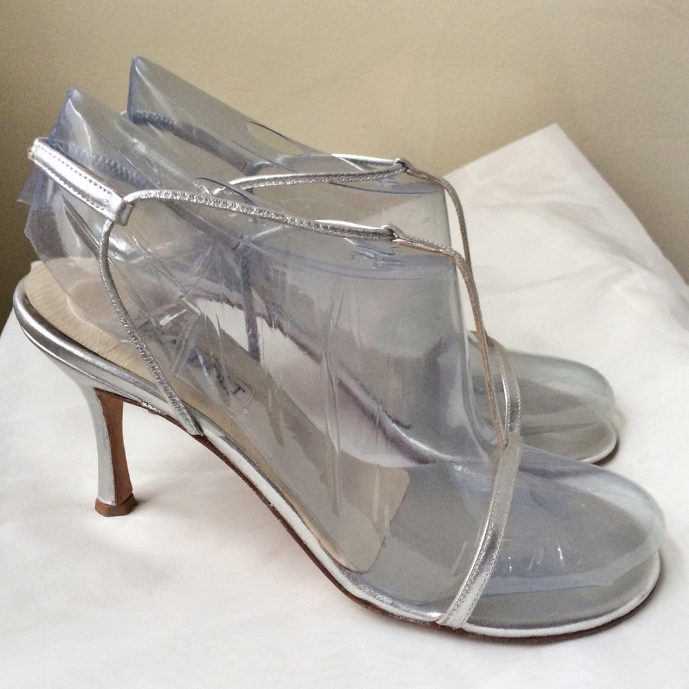 Strappy Silver Leather T-Strap Sandals
