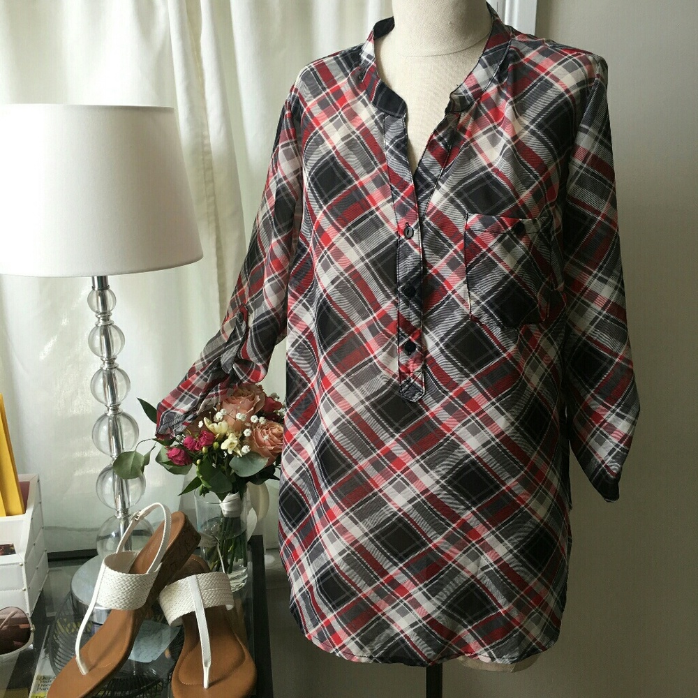 Sheer Plaid Blouse