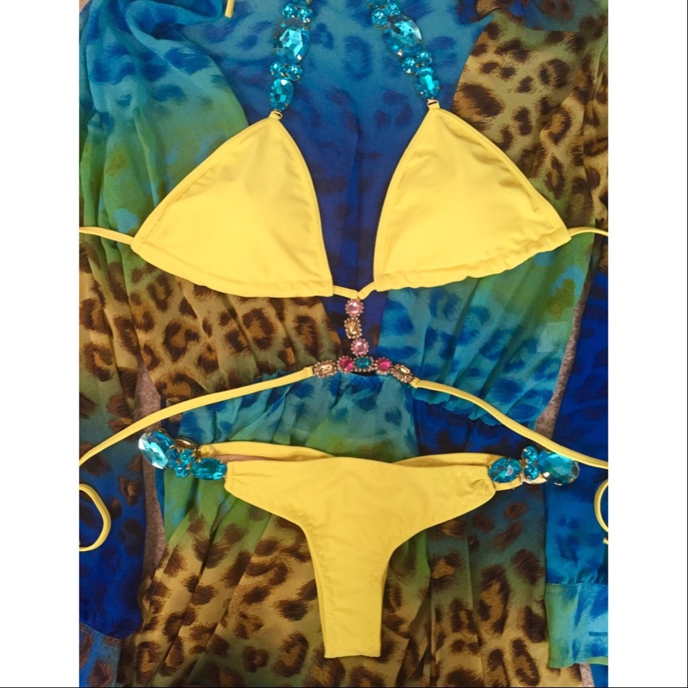 Beach bunny crystal jeweled custom bikini yellow