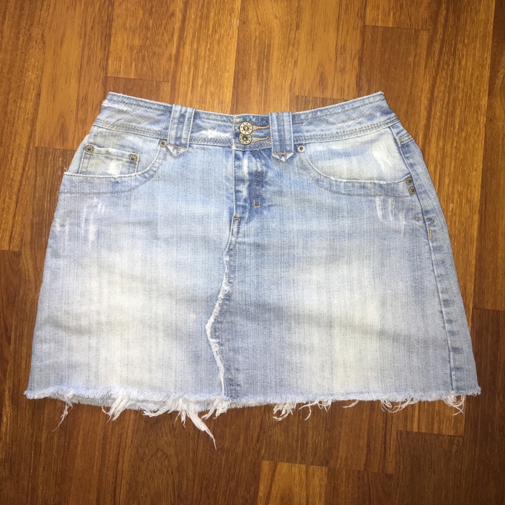 light wash denim skirt.