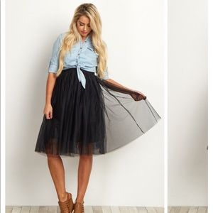 Black tulle midi maternity skirt