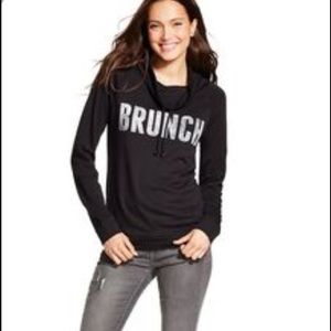 Trendy BRUNCH cowl neck lightweight sweatshirt.