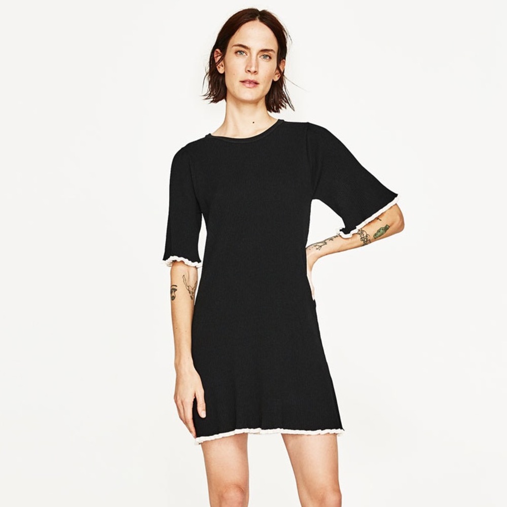 **SOLD** Black Pleated Sweater Knit Zara Dress - Picture 1 of 3