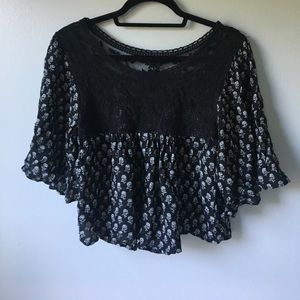 Flower and Black Lace Crop Top