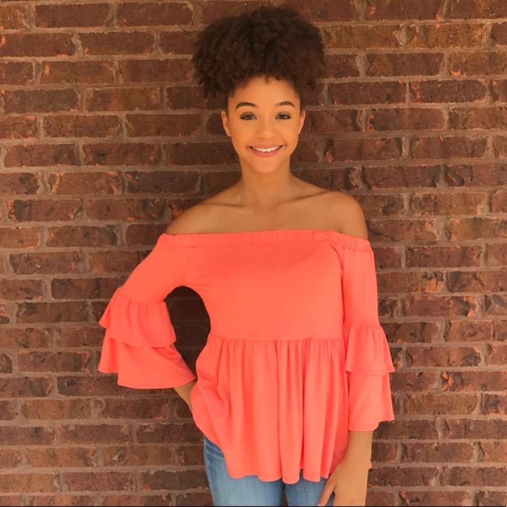 Coral off the shoulder Ruffle Top