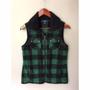 *Chaps* green and black plaid zip up vest