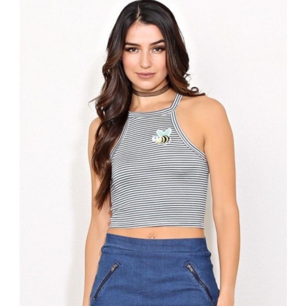Black and white striped crop tank