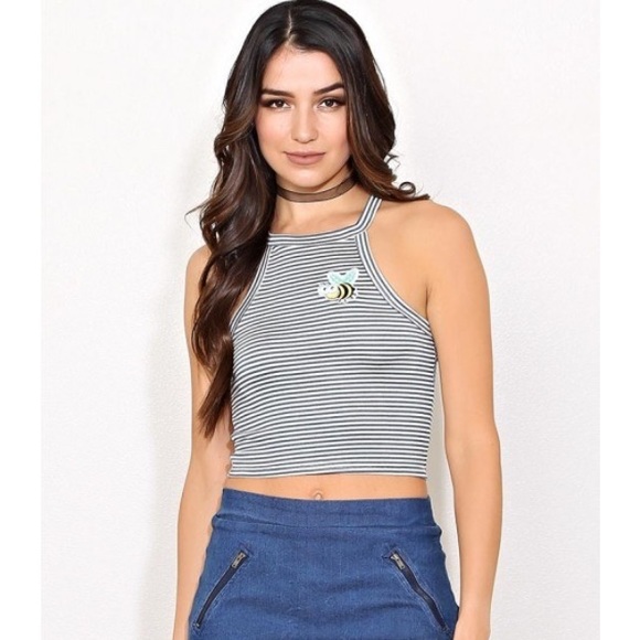 Black and white striped crop tank - Picture 1 of 3