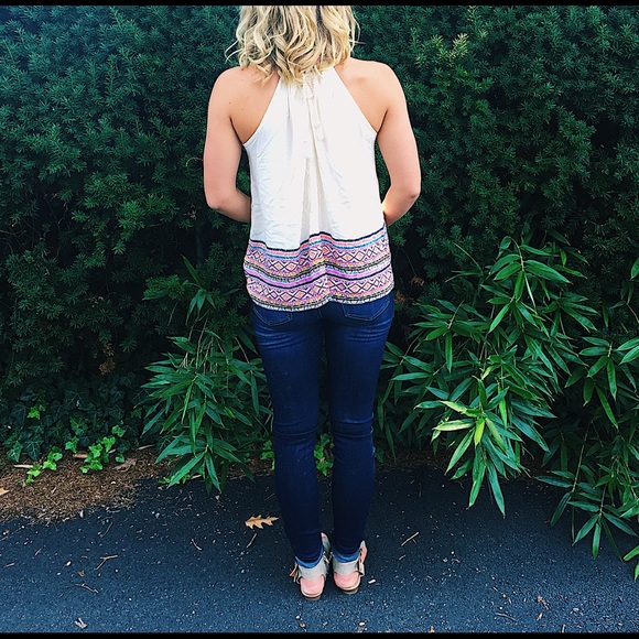 Xhilaration Tops - Patterned tie back high neck top