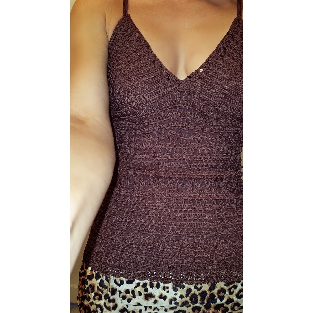Hale Bob chocolate brown sequin crochet tank