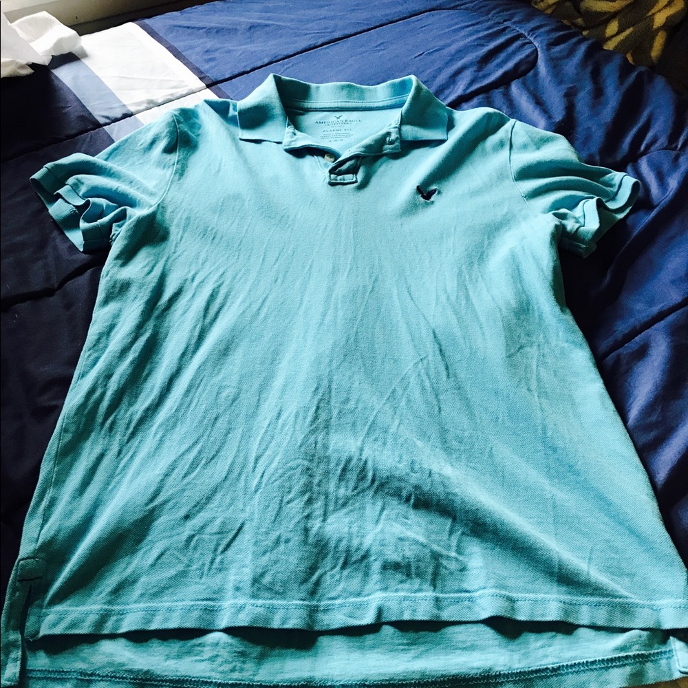American eagle blue polo shirt.