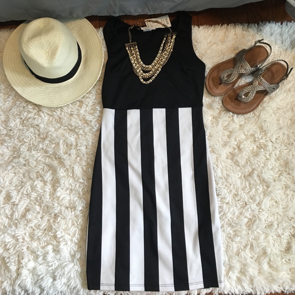 Black and white striped dress