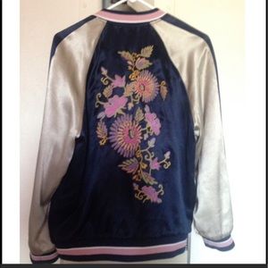 H & M Navy Beige Jacket, embroidered