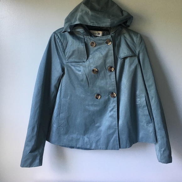 Blue Button Down Peasant Coat with Hood - Picture 1 of 4