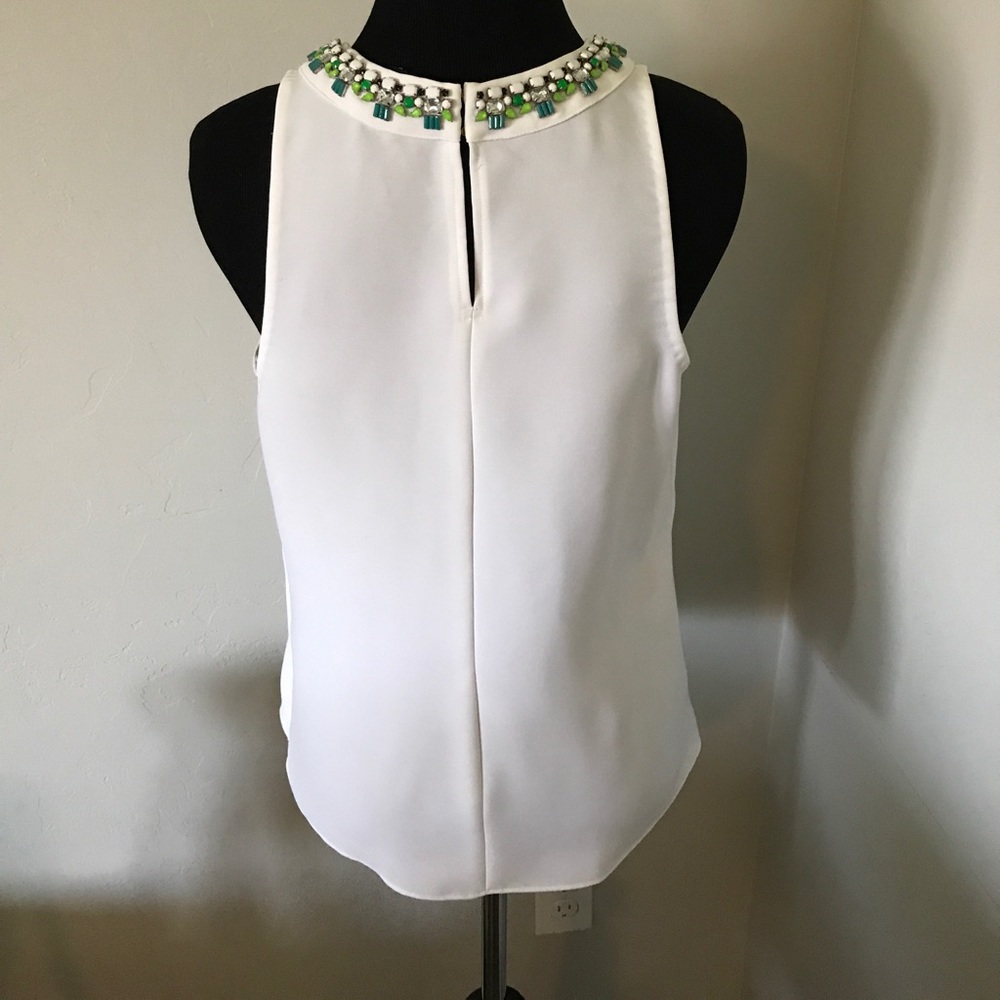 Ann Taylor white blouse with jeweled neckline - Picture 3 of 4