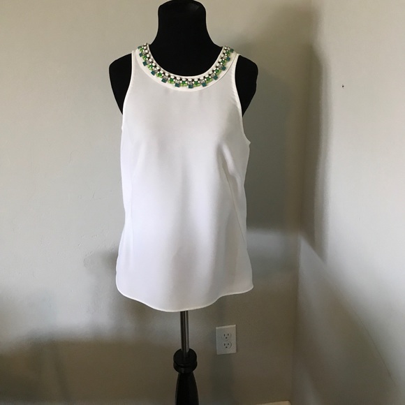 Ann Taylor Tops - Ann Taylor white blouse with jeweled neckline