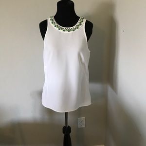 Ann Taylor white blouse with jeweled neckline