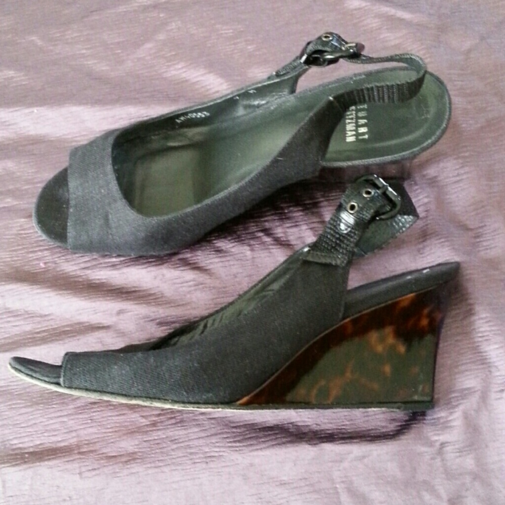 Black Canvas Slingback Tortoise Shell Size 9 Shoes