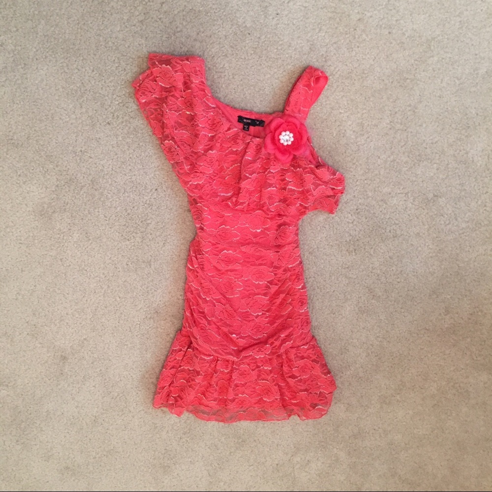 Girls Coral Lace Dress