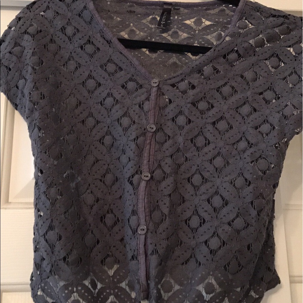 grey see through lace top
