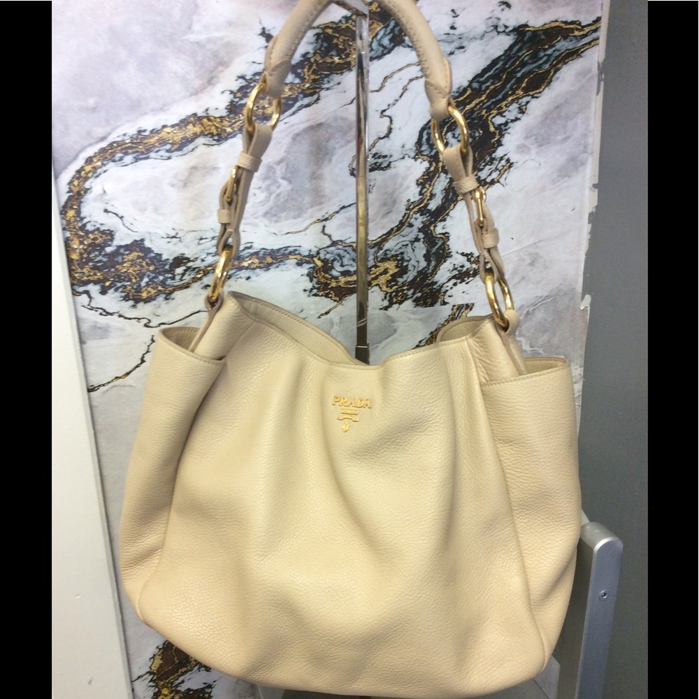 Cream Prada Hobo Bag