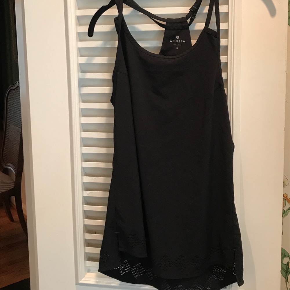 Black Athleta tank w laser cut details