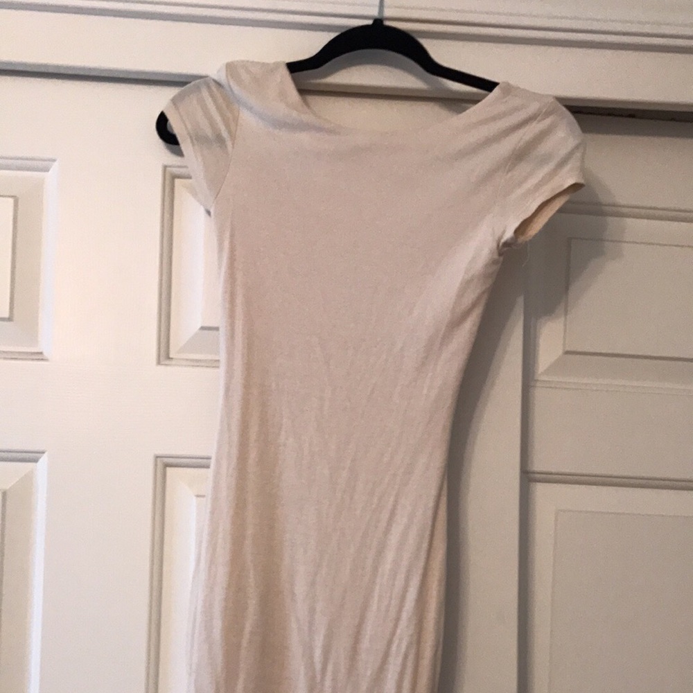 creme colored tight midi dress