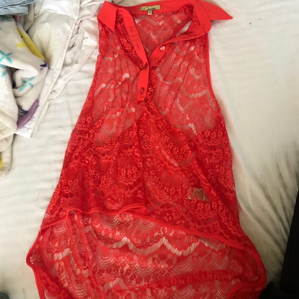 Red, lace high low top