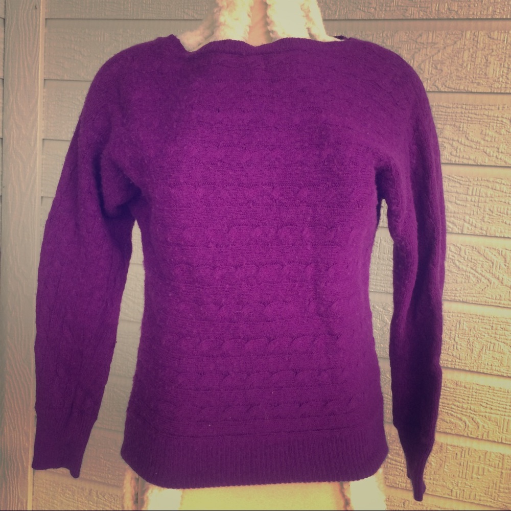 Purple cable knit wool blend sweater Ralph Lauren