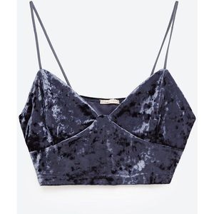 ZARA velvet bralette crop top in black