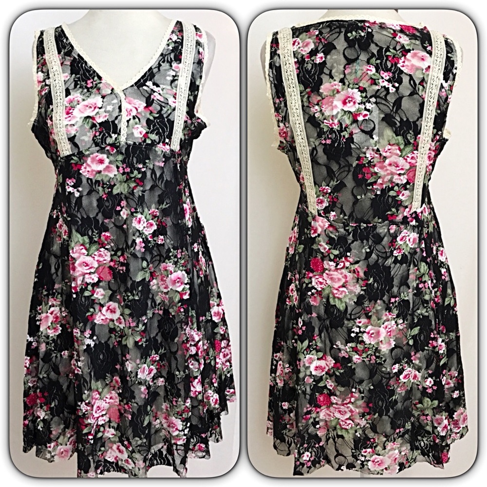 Boho Lace Floral Tunic Slip Dress SM - Picture 5 of 6