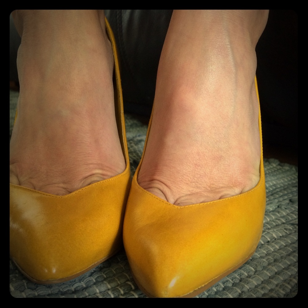 Mustard yellow Bakers shoes.