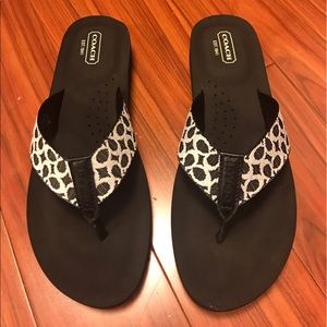 Black coach memory foam sandals