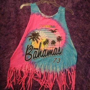 NASSAU BAHAMAS FRINGE MUSCLE TEE CROPPED