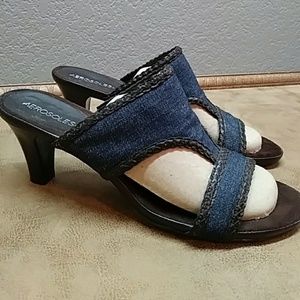 Aerosoles Slide 3 1/4" Heel Denim Sandals 11