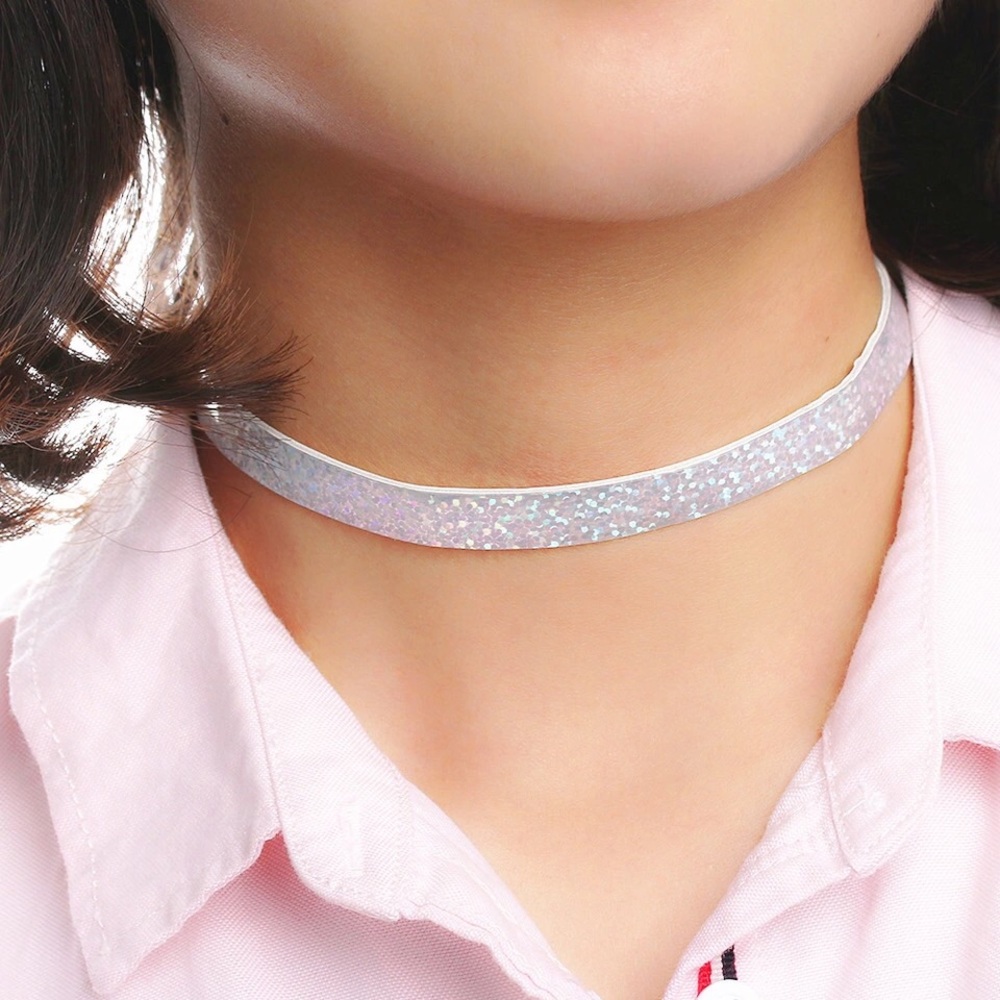 ☀️ Trendy Silver Glitter Choker ❤️