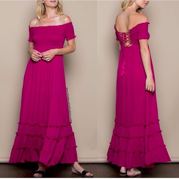 Southern Girl Fashion Dresses & Skirts - LACE UP MAXI Off Shoulder Dress Long Draped Gown