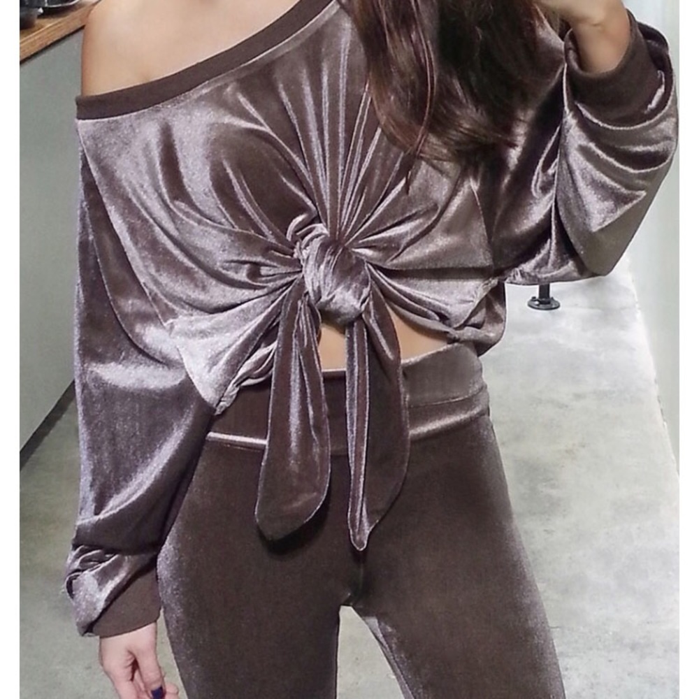 Two piece matching velvet top and leggings