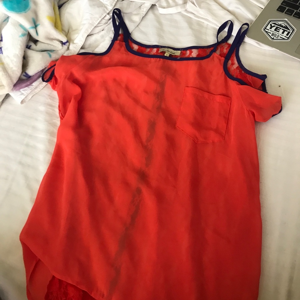 sheer front lace back red/orange high low top