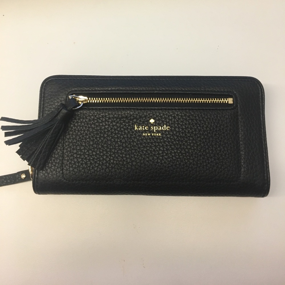 Black zip around wallet with tassel