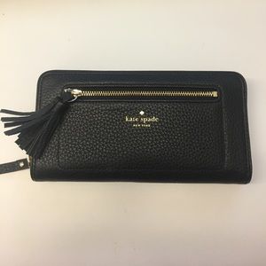 Black zip around wallet with tassel