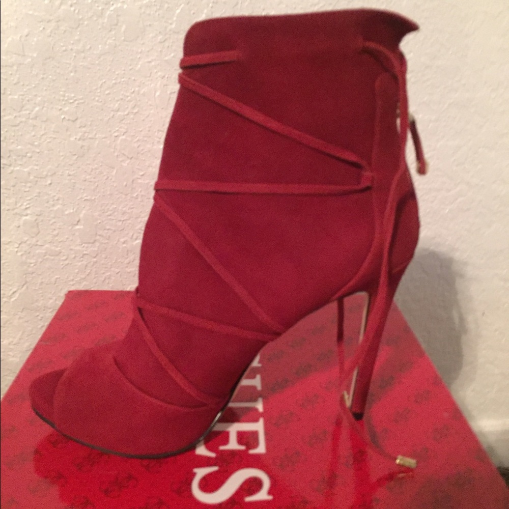 Red Ankle Tie Up Heels
