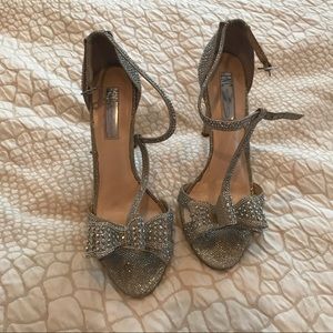 INC Silver Embellished Peep Toe Sandal