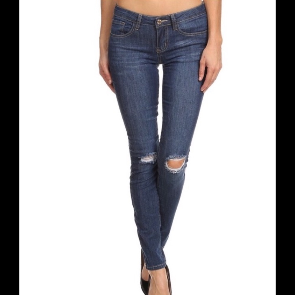 Dark Wash Distressed Denim Skinny Jeans